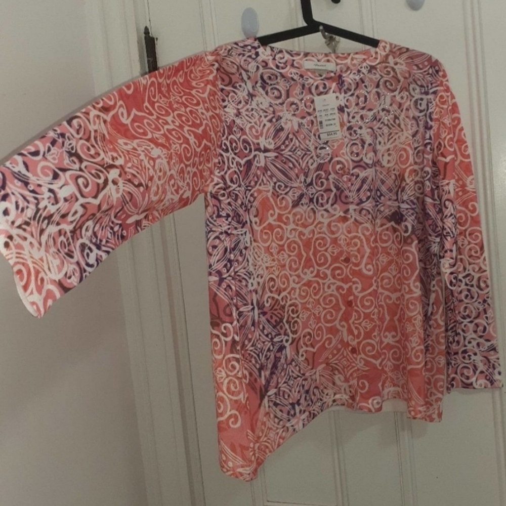 Pink Paisley Button down cardigan sweater XL